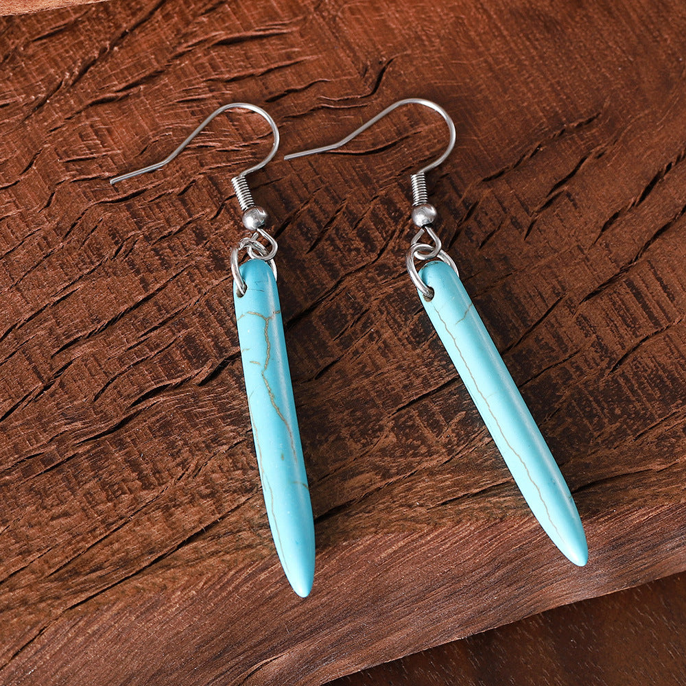 Wholesale Retro Bohemian Tassel Turquoise Pendant Earrings