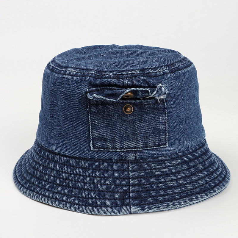 Wholesale Fisherman hat retro Denim small pocket short brim basin hat bucket hat