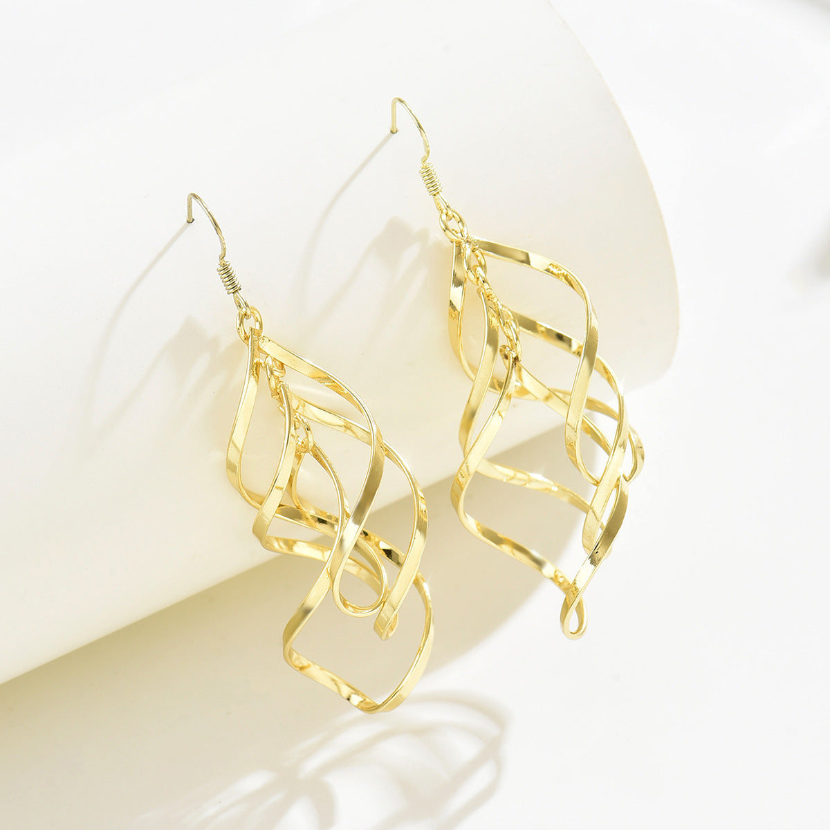 Wholesale  Geometric Cut Out Earrings  Twisted Ear Hook Earrings