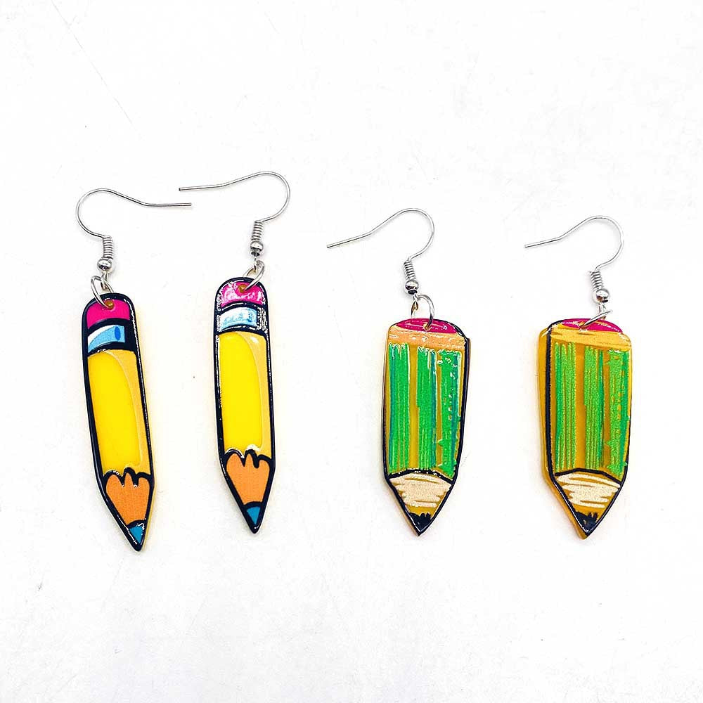 Wholesale teacher's day school season earrings   color pencil acrylic printed earrings