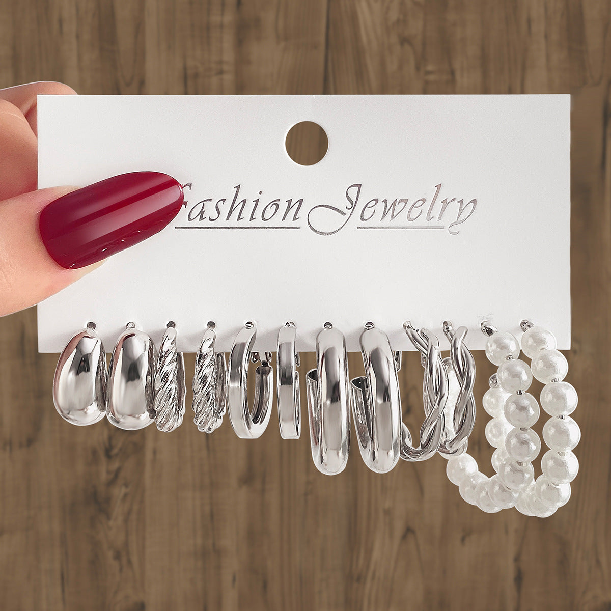 Wholesale  Geometric Multi-layer C- shaped Pearl Earrings Set