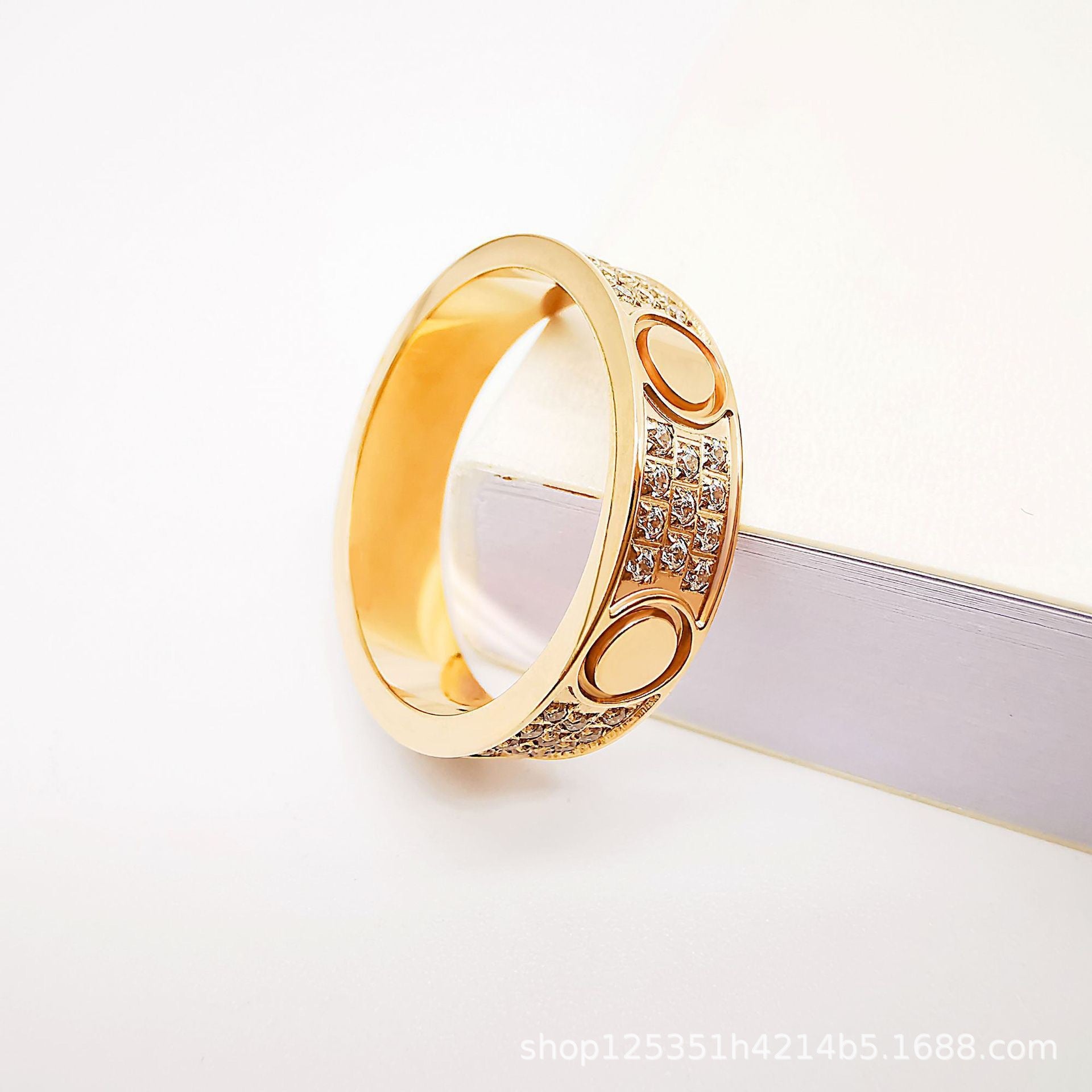 Wholesale Fashion Titanium Steel Starry Rose Gold Diamond-Encrusted Couple Ring Jewelry Accessory