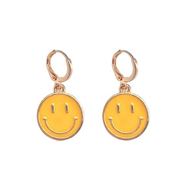 Wholesale creative cute alloy oil drop colorful smiley face earrings