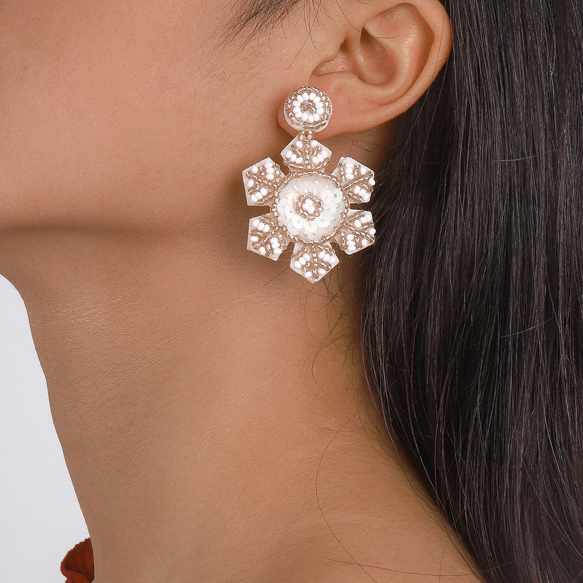 Wholesale  Christmas snowflake beaded sequins handmade earrings