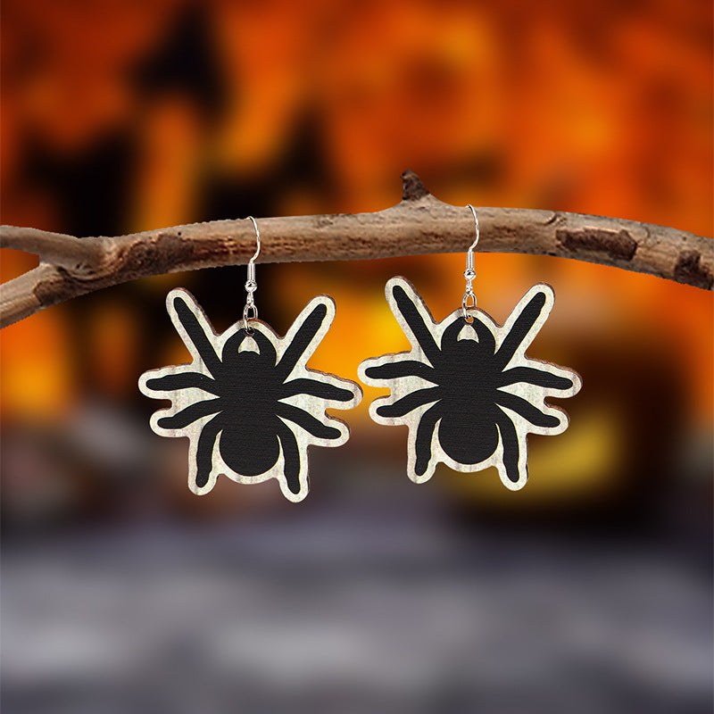 Wholesale Wood  Earrings Pumpkin Skull Bat  Fashion Accessory for Party Gift