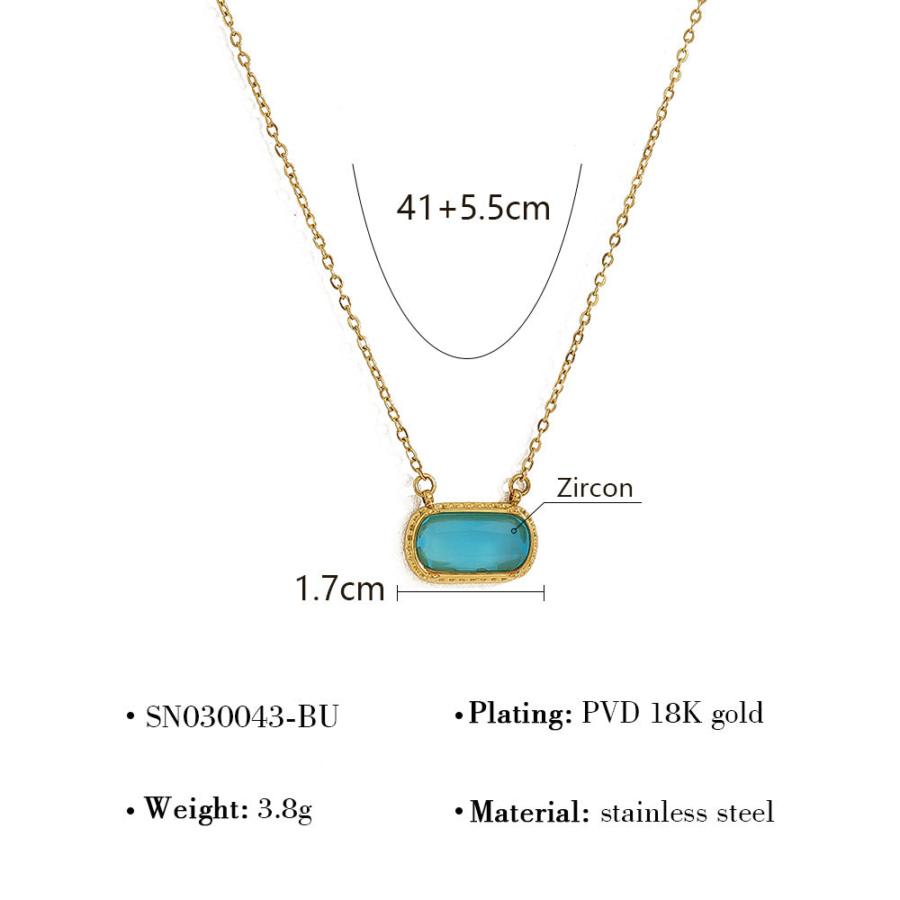 Wholesale Titanium Steel oval necklace  color zircon pendant clavicle chain