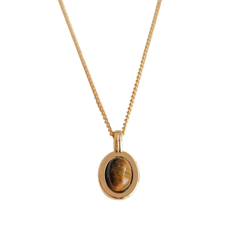 Wholesale Retro Natural Tiger Eye Stone Clavicle Necklace Copper Electroplated Fashion Jewelry Accessory