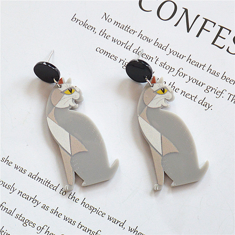 Wholesale Cartoon Black and White Cat Acrylic Stud Earrings ACC-ES-XN015
