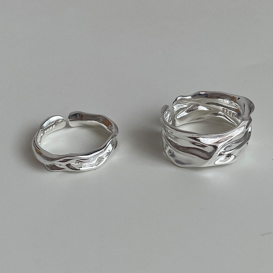 Wholesale Geometric pleated ring  exaggerated 925 silver concave-convex open ring
