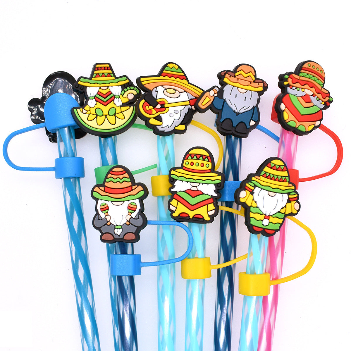 Wholesale Random 100pcs Mexican Series Straw Tube Cap 10mm Soft Plastic Straw Decoration Straw Cover ACC-SCR-RYY052