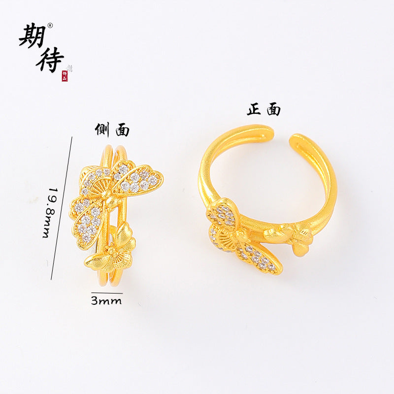 Wholesale Butterfly Ring Blue Gradient Enamel Pearl Antique Gold Finish Fashion Jewelry Accessory