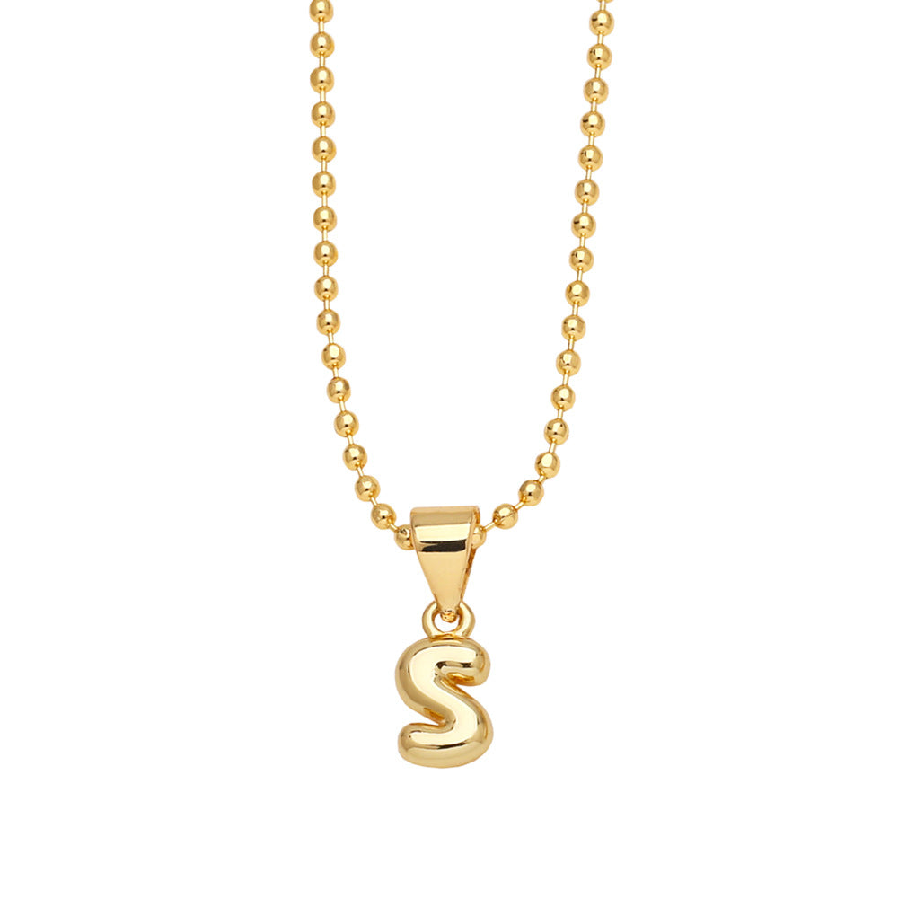 Wholesale 26 letters copper plated gold shiny necklace