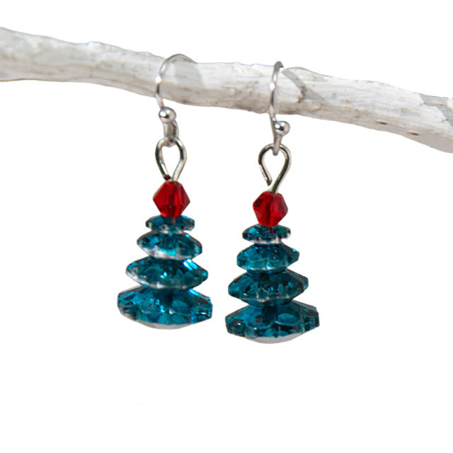 Wholesale Crystal-plated Christmas tree earrings