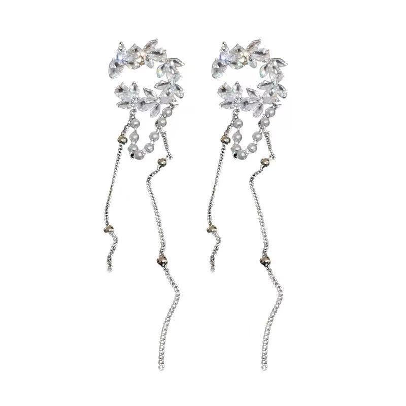 Wholesale Light Luxury Pearl Tassel Ear Clip Earrings