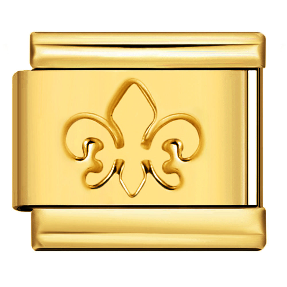 Wholesale Italian Charm Bracelet 9mm DIY Splicing Removable Gold Stamping Pattern Stainless Steel Composable Bracelet