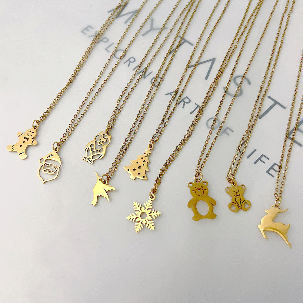 Wholesale Christmas Series Santa Claus Owl Pendant Titanium Steel Necklaces ACC-NE-Youbi001