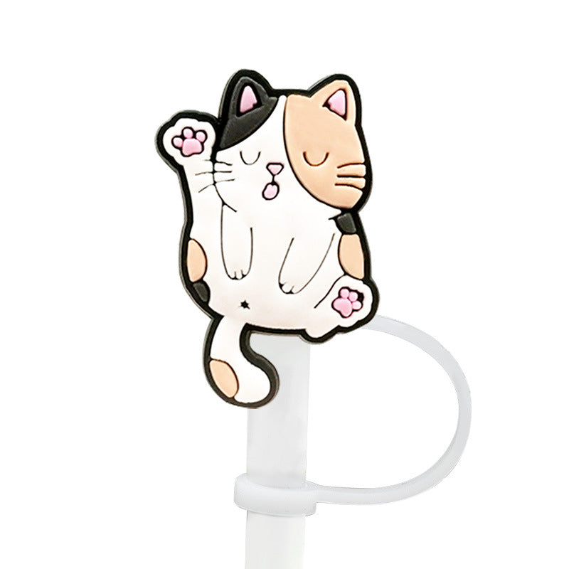 Wholesale 10pcs Cute Cat 10mm PVC Straw Cover Soft Straw Tube Cap ACC-SCR-YiBang013