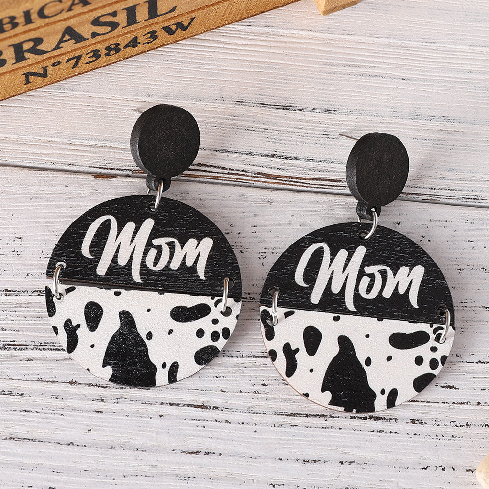 Wholesale Mother' s Day Western Style Dairy MOM Pendant Earrings