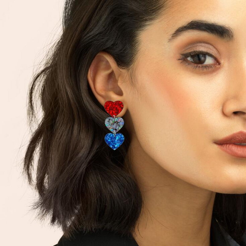 Wholesale American Independence Day Red White and Blue Striped Heart Shape Pentagram USA Acrylic Earrings ACC-ES-XP011