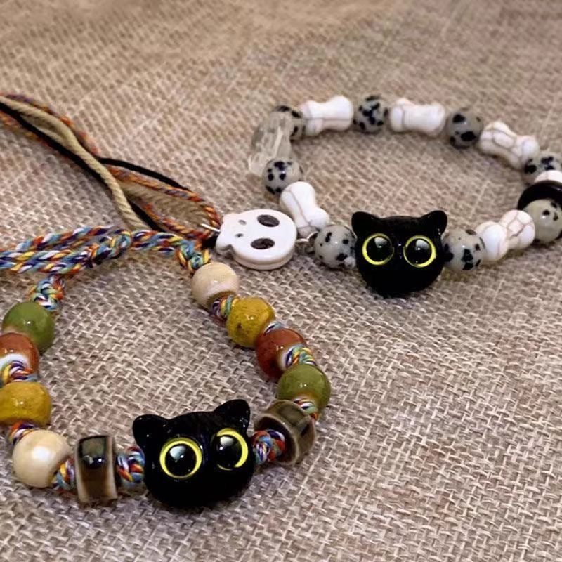 Wholesale Skull Cat Ceramic Braided Bracelet