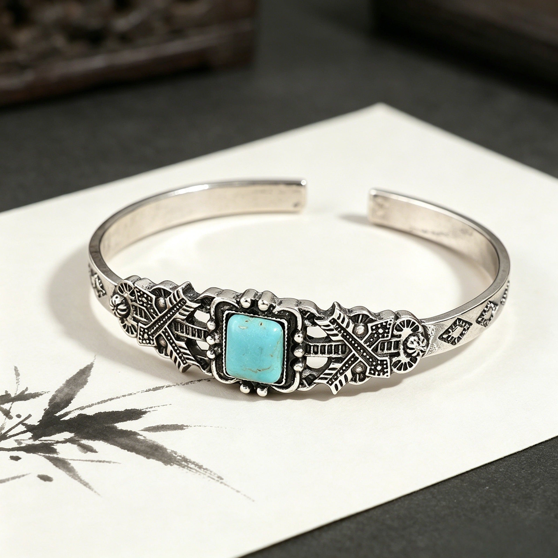 Wholesale Vintage Bohemian Turquoise Square Bracelet Chic Arrow Feather Jewelry Accessory For Party