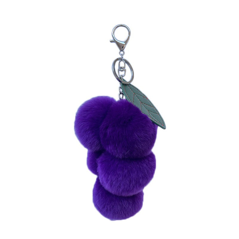 Wholesale Pom Pom Faux Rex Rabbit Fur " Grape"  Bag Charm  Keychain