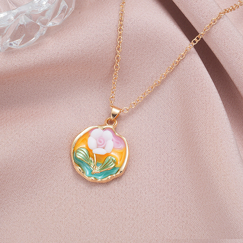 Wholesale  rose oil painting color pearl color necklace