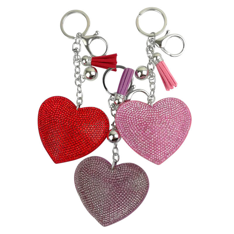 Wholesale flannel Diamond-embedded peach heart love keychain