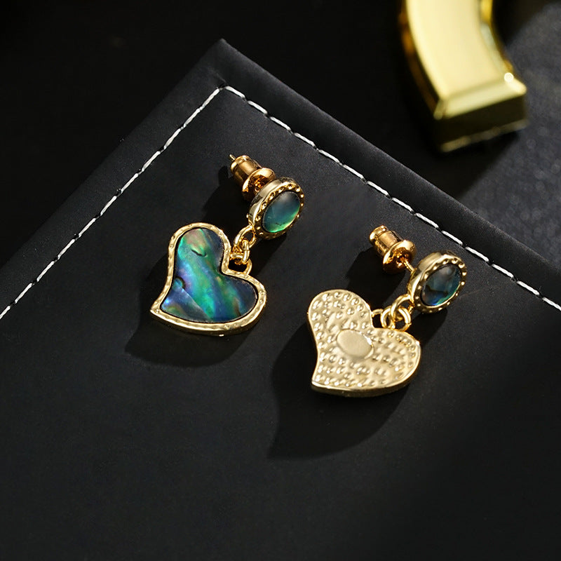 Wholesale 925 silver needle vintage light luxury abalone shell heart-shaped earrings