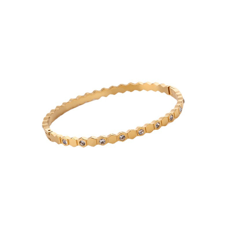 Wholesale Geometric Hexagonal Honeycomb Polished Diamond Titanium Steel Bracelet