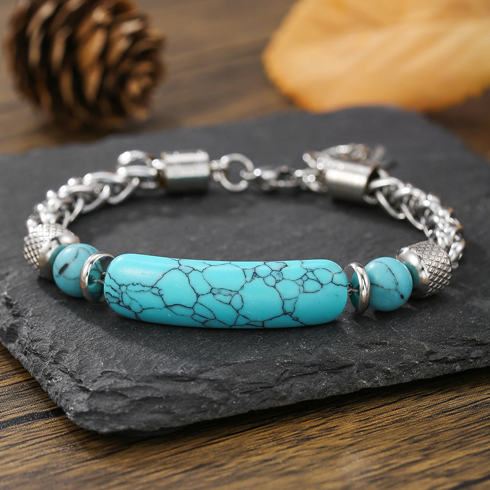 Wholesale Stainless Steel Turquoise Unisex Bracelet Vintage Chain Fashion Accessory for Everyday Wear