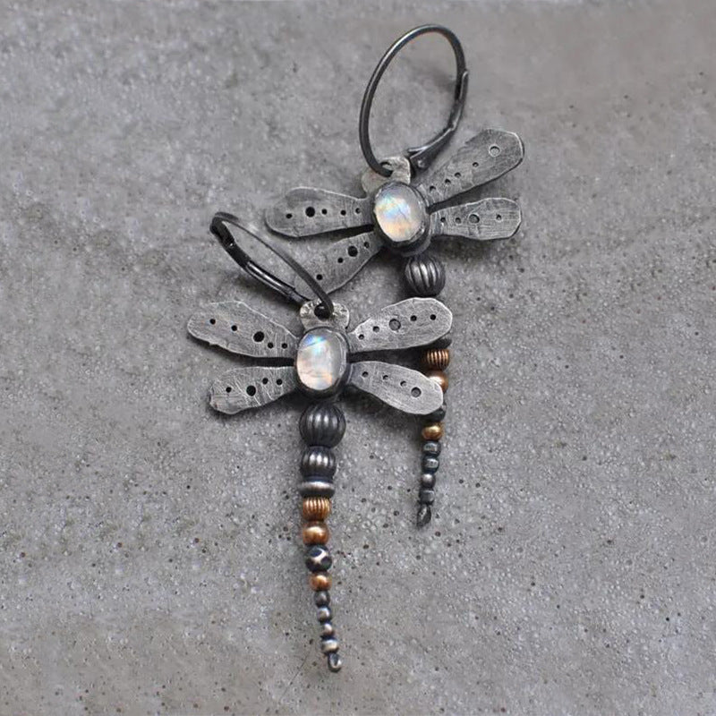 Wholesale  retro metal insect moonstone earrings