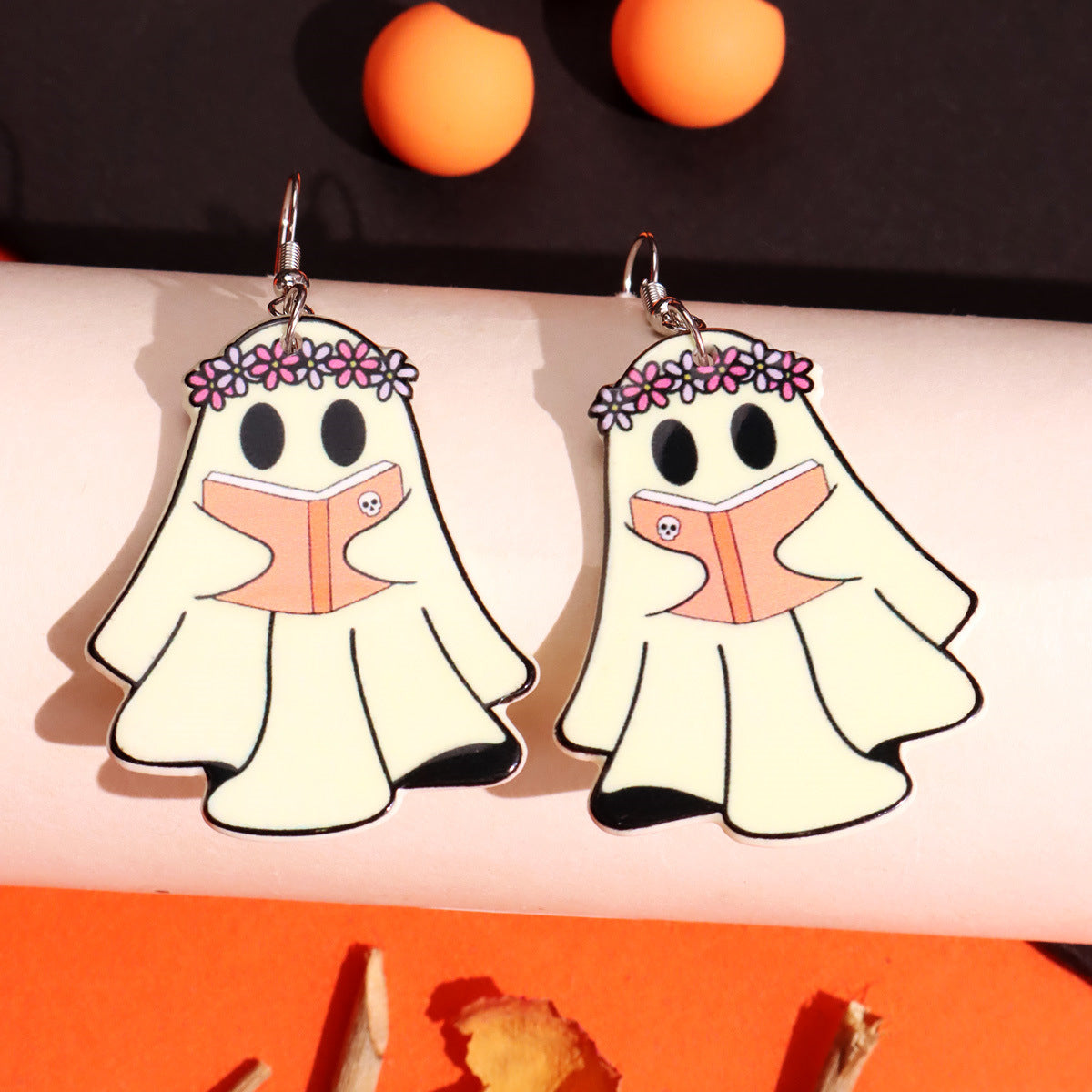 Wholesale Halloween Earrings Ghost Pumpkin Bat Spider Web Double-sided Acrylic Earrings