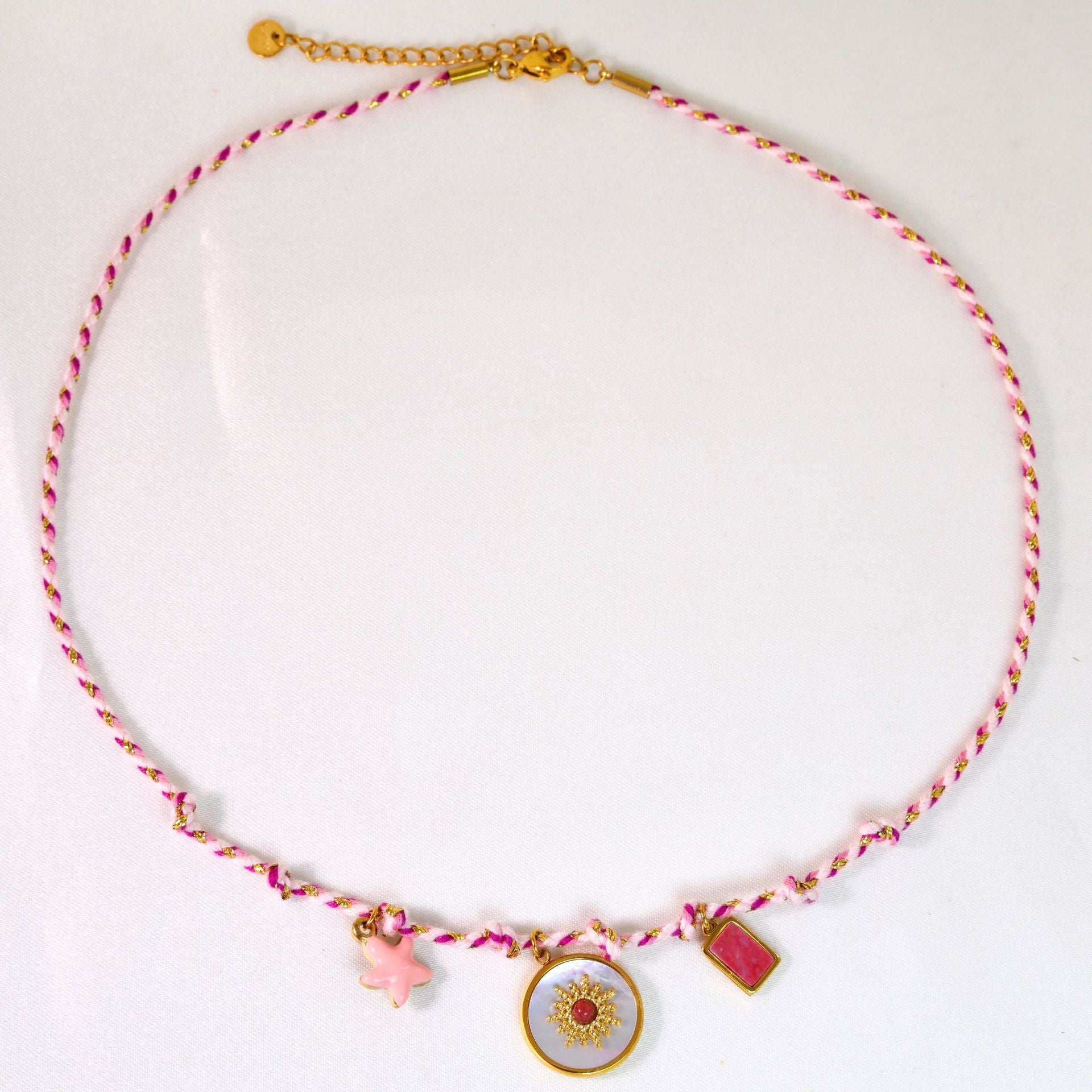 Wholesale Handmade Colorful Rope-Braided Titanium Steel Necklace with Multi-Pendant and Natural Stone,  Boutique Resale Jewelry Accessory
