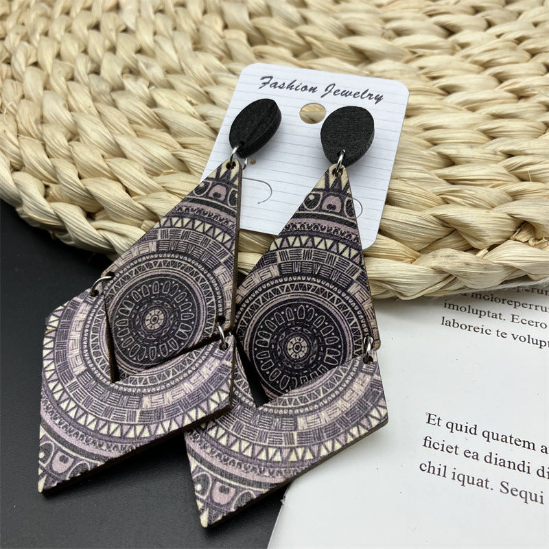 Wholesale Bohemian Ethnic Style Rhombus Wood Earrings ACC-ES-FX045