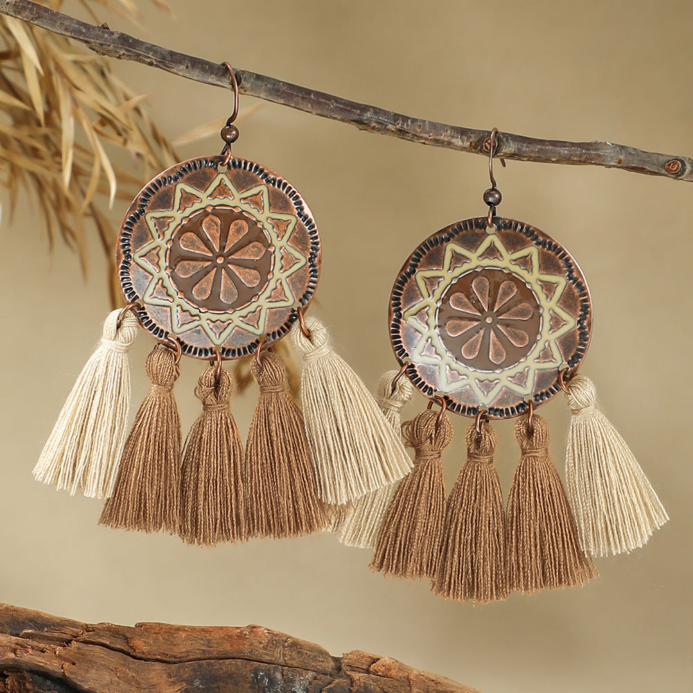 Wholesale Bohemian Style Handmade Tassel Earrings Zinc Alloy Jewelry Accessory