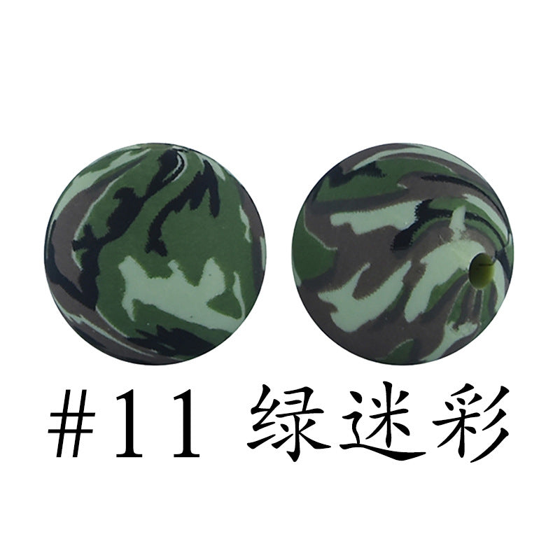 Wholesale 50pcs Western Style Leopard Skull Color Aztec Printed Silicone Balls Beads ACC-BDS-HeSheng007