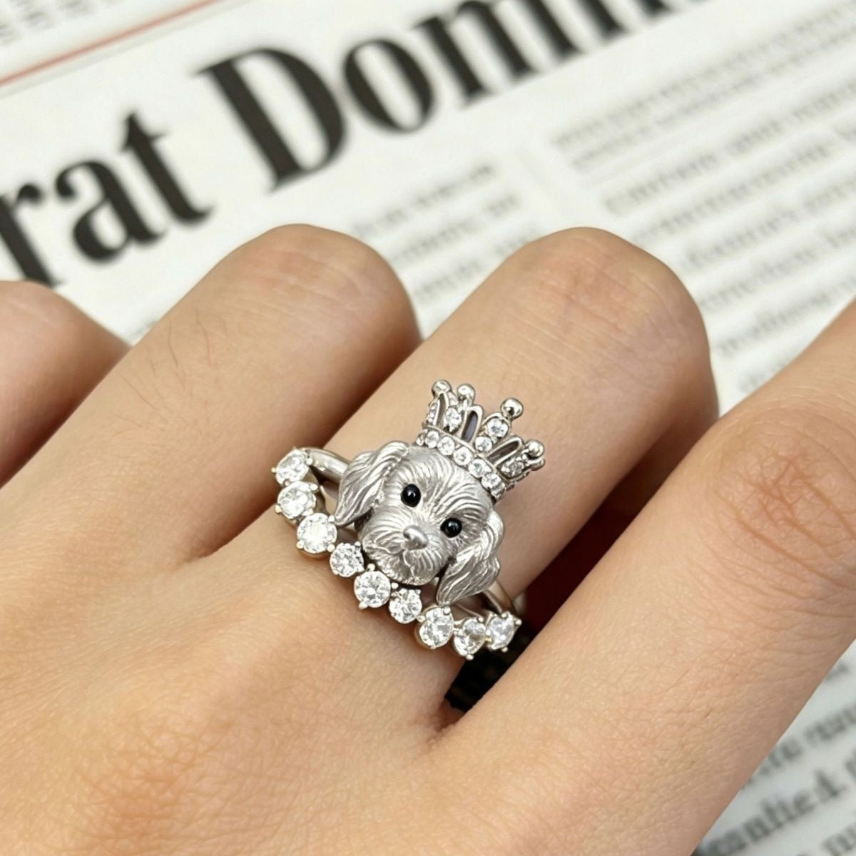 Wholesale Cute Cartoon Puppy Dog Open Ring Adjustable Plated Copper Jewelry Gift For Pet Lovers