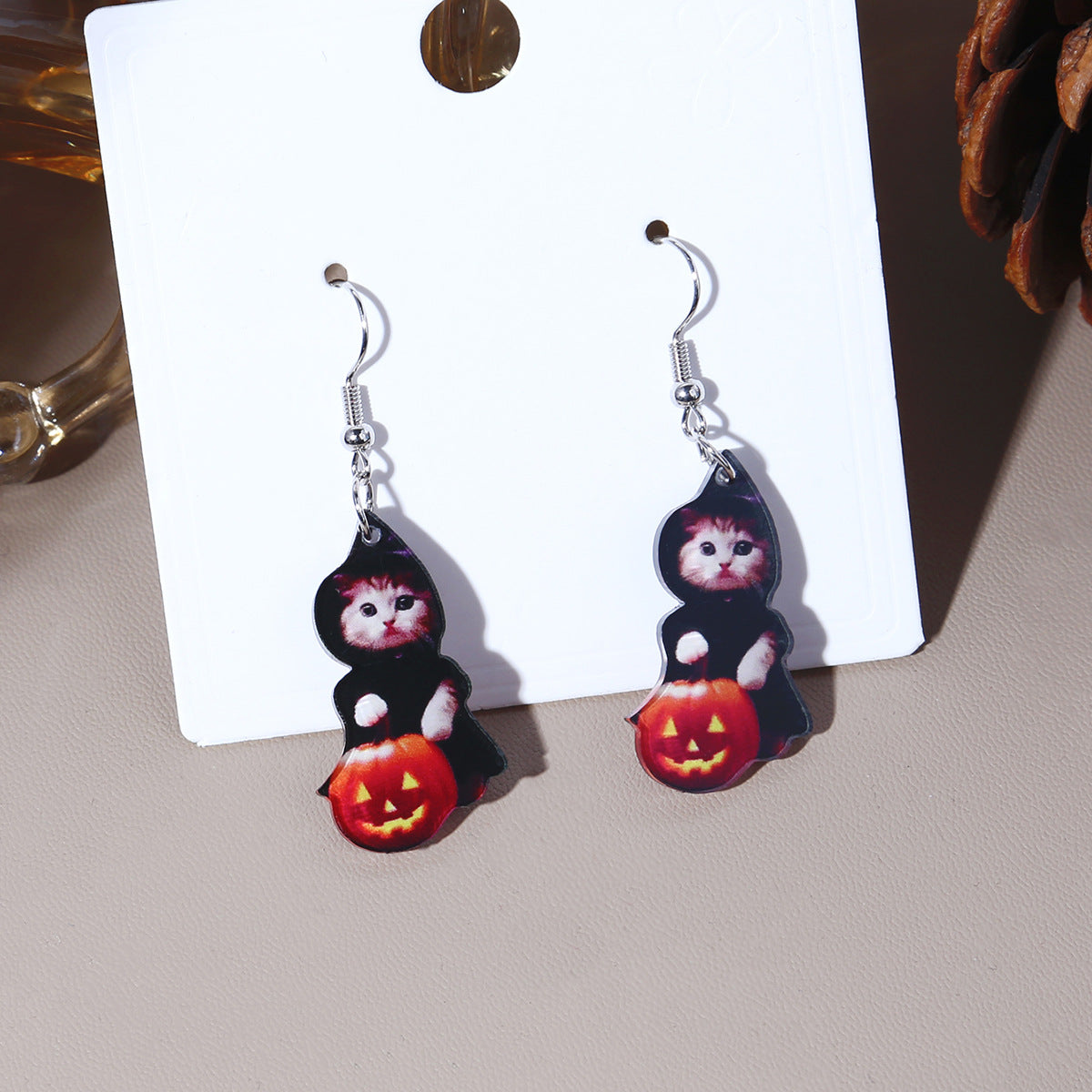 Wholesale  Creative Cartoon Cat Ghost Pumpkin Ear Hook Acrylic Earrings