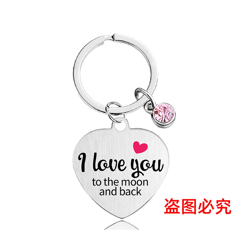 Wholesale Color Printed Pink Diamond Heart Shape Metal Keychain for Family and Friends Gifts Creative Keychain ACC-KC-Ganggu021