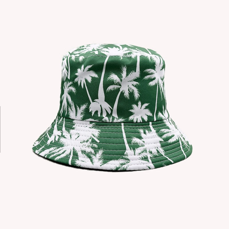 Wholesale Palm Tree Print Reversible Bucket Hat Breathable Autumn Hand-Painted Sun Hat Fashion Accessory