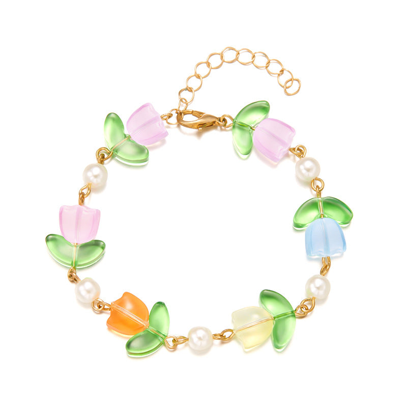 Wholesale Translucent Dopamine Color Tulip Pearl Bracelet ACC-BT-Gangm013