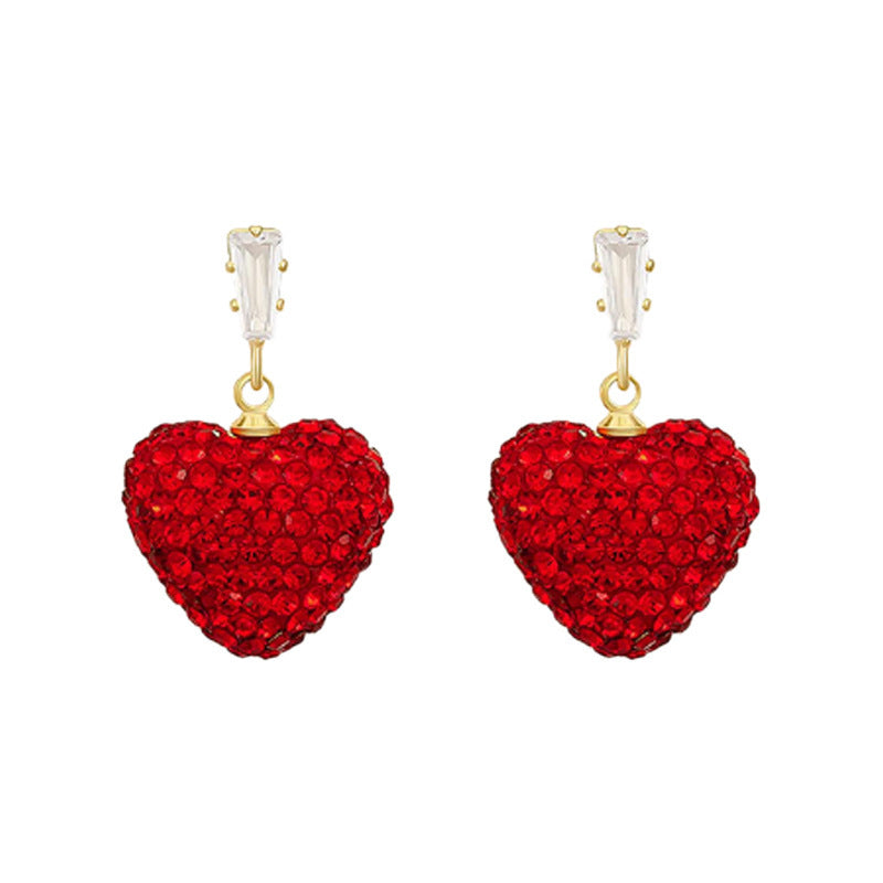 Wholesale European Style Heart Earrings with Diamond Accents Party Wear Gift Fashion Accessory