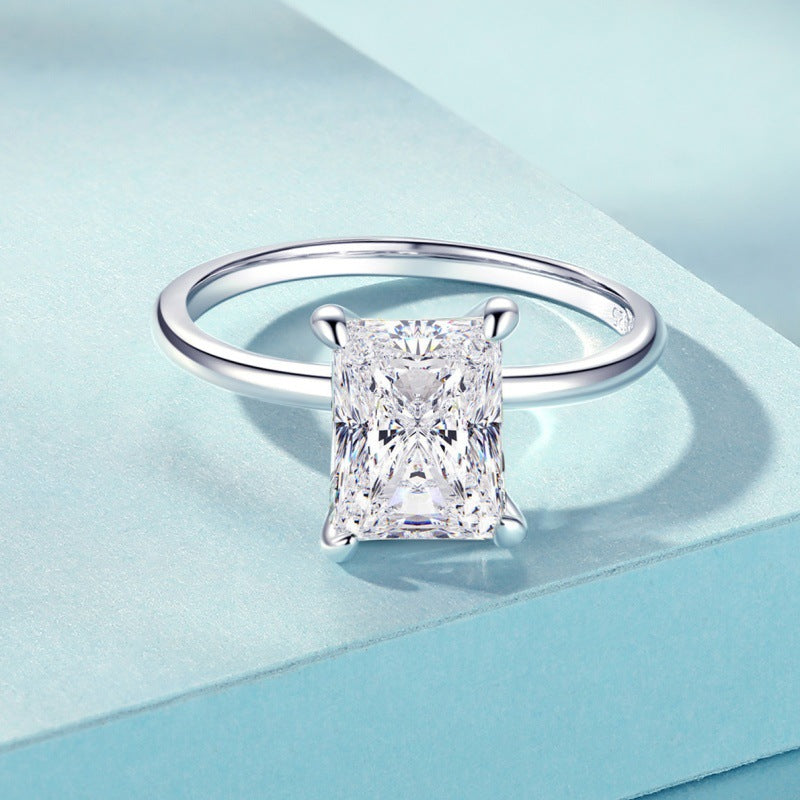 Wholesale  S925 sterling silver ice flower cut ring  luxury zircon square gold-plated ring