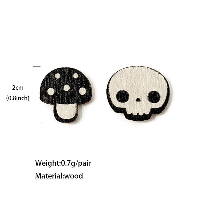 Wholesale   Skull Bat Asymmetric Wooden Earrings
