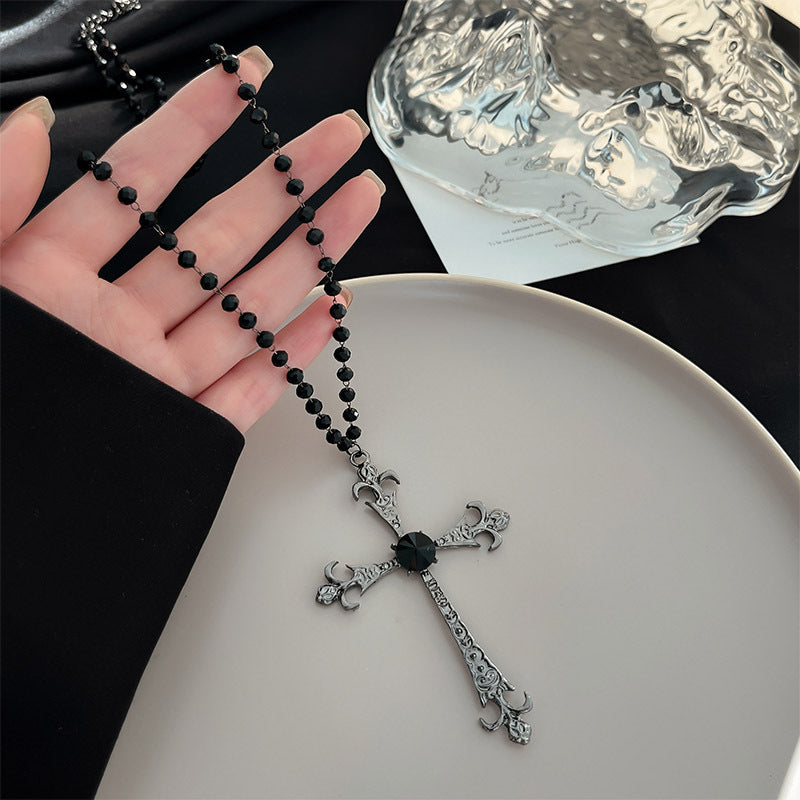 Wholesale Black Wooden Cross Pendant Necklace Edgy Subculture Layering Collarbone Chain Handmade Everyday Jewelry Accessory