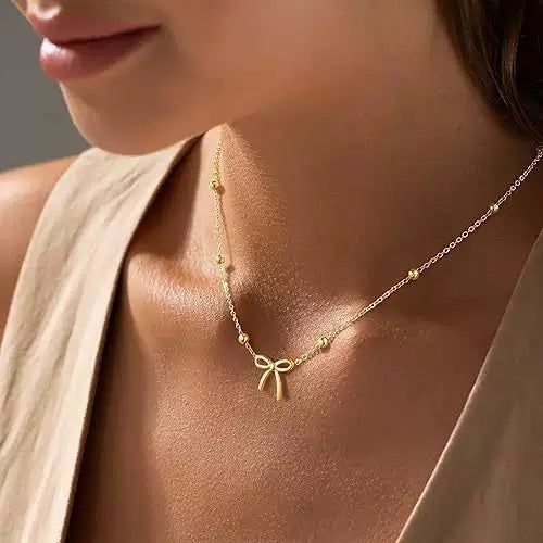 Wholesale Stainless Steel Real Gold Plated Butterfly Bow Pendant Necklace,  Sweet Design for Women Jewelry Accessory