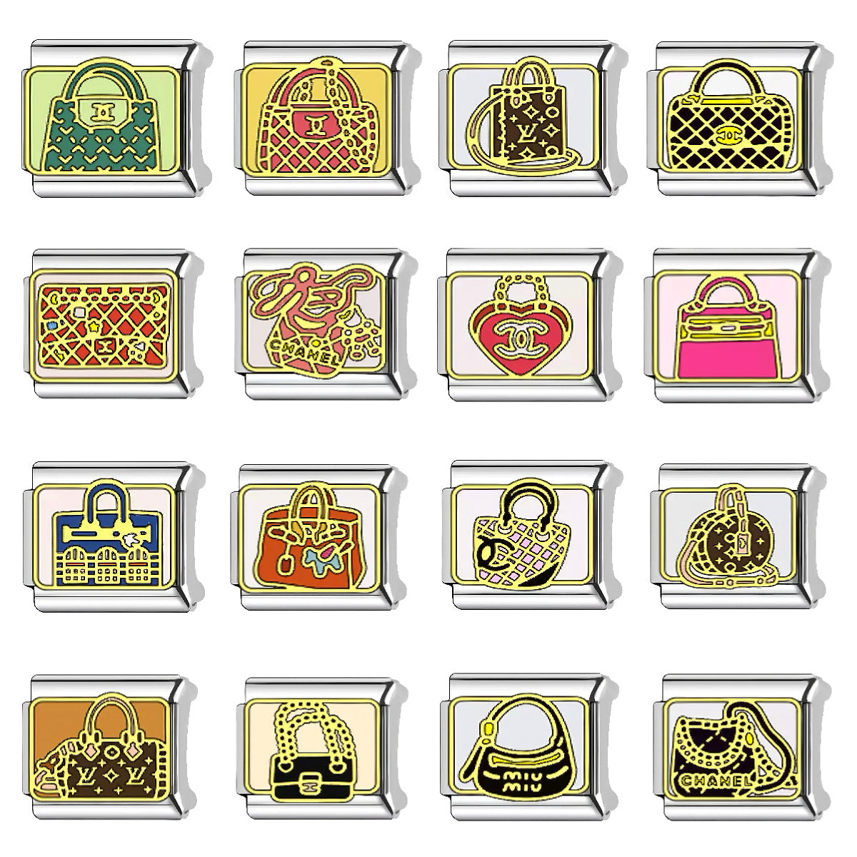 Wholesale Italian Charm Bracelet 9mm DIY Splicing Fashion Bag Pattern Stainless Steel Composable Bracelet