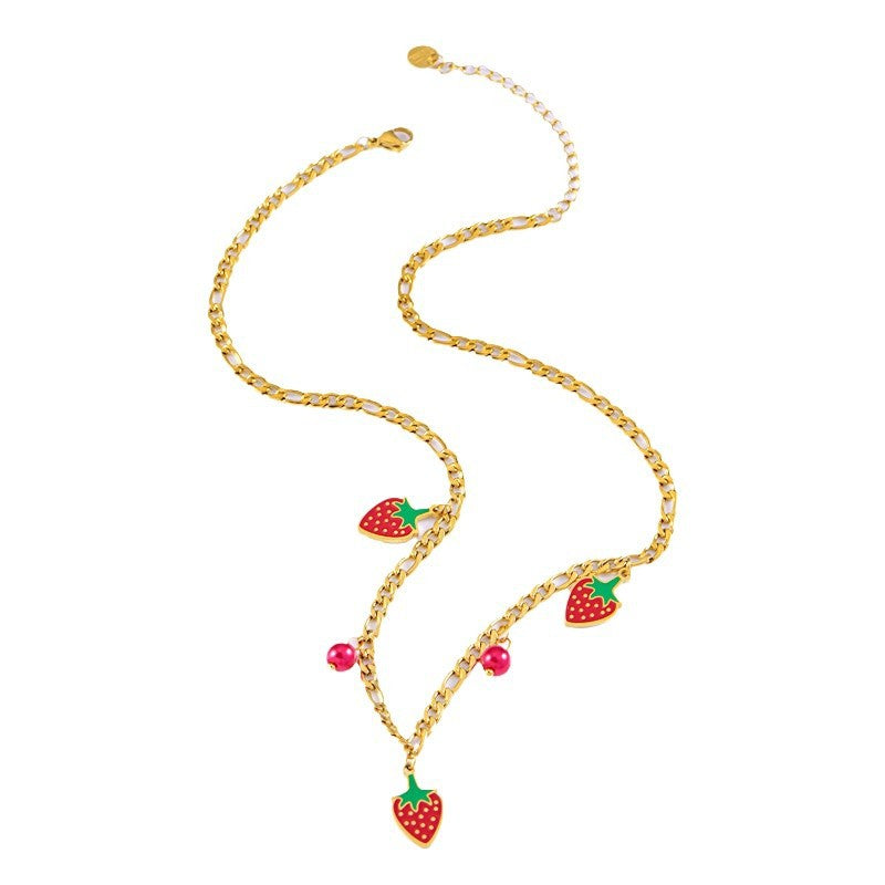 Wholesale  stainless steel color drop glue strawberry fruit earrings