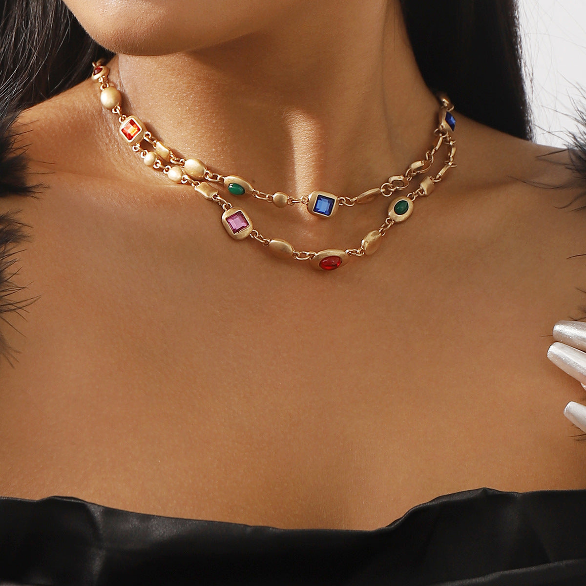 Wholesale Ethnic Style Diamond-encrusted Double-layer Necklace Light Luxury